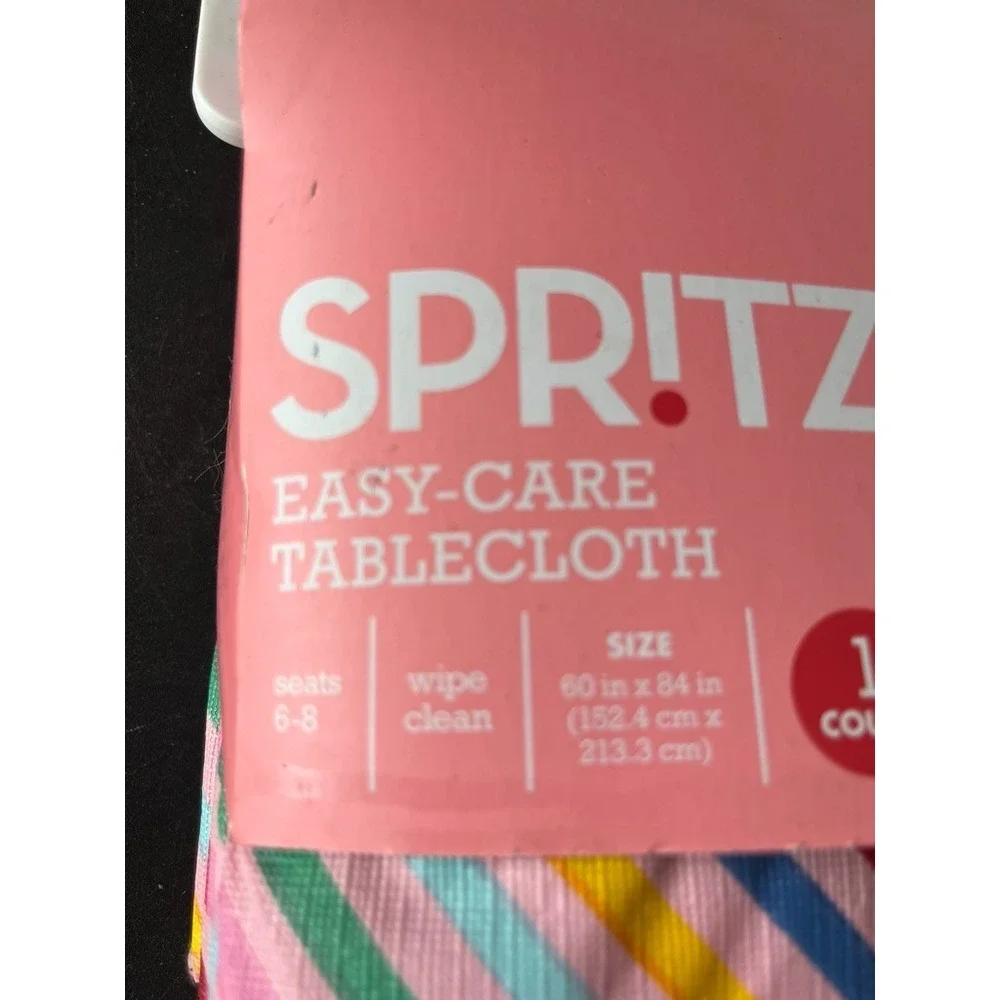 Spritz Easy Care Tablecloth Pink Striped Rainbow Modern Chic Colorful
